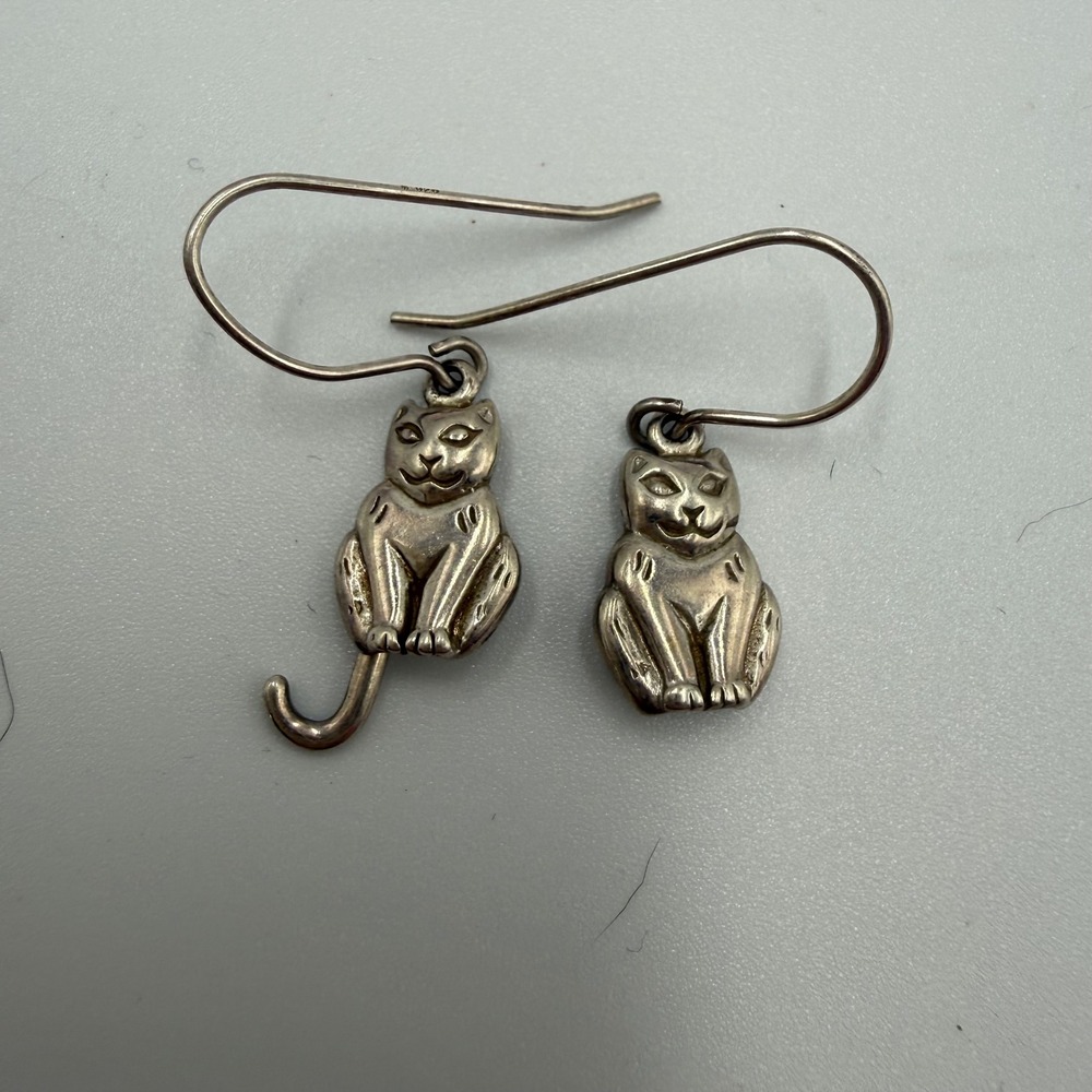 Unbranded Sterling Silver Cat Earrings OS Silver Whimsigoth Boho Feline Dangles